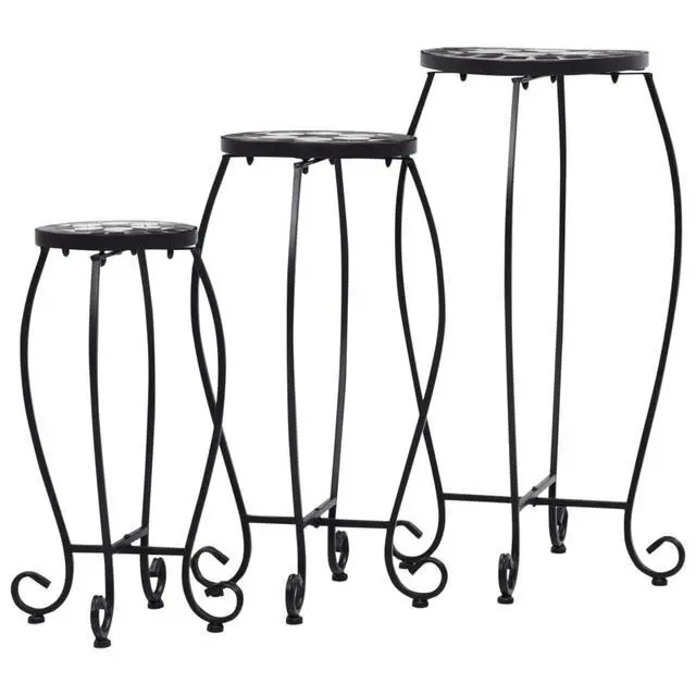 Alt view image 13 of 15 - vidaXL Table 3 Pcs Flower Pot Stand for Living Room Black and White Ceramic