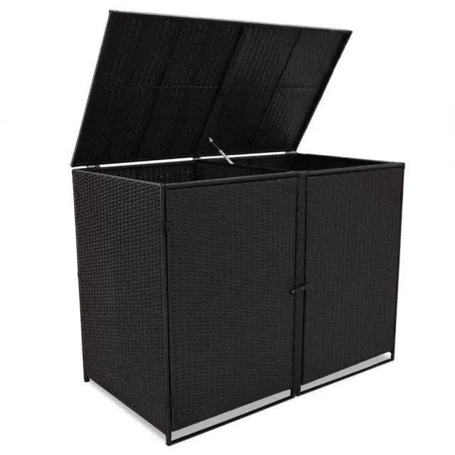 Alt view image 12 of 13 - vidaXL Garbage Can Shed Trash Bin Shed Wheelie Bin Storage Black Poly Rattan
