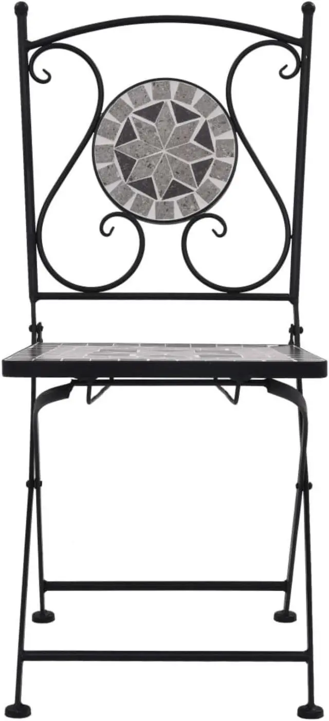 Alt view image 10 of 11 - vidaXL Folding Bistro Chairs 2 Pcs Folding Mosaic Bistro Outdoor Chair Gray