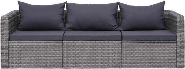Alt view image 2 of 7 - vidaXL 3 Piece Garden Sofa Set with Cushions Gray Poly Rattan