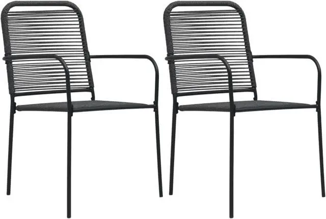 Alt view image 5 of 12 - vidaXL Patio Chairs 2 Pcs Outdoor Dining Chair Cotton Rope and Steel Black