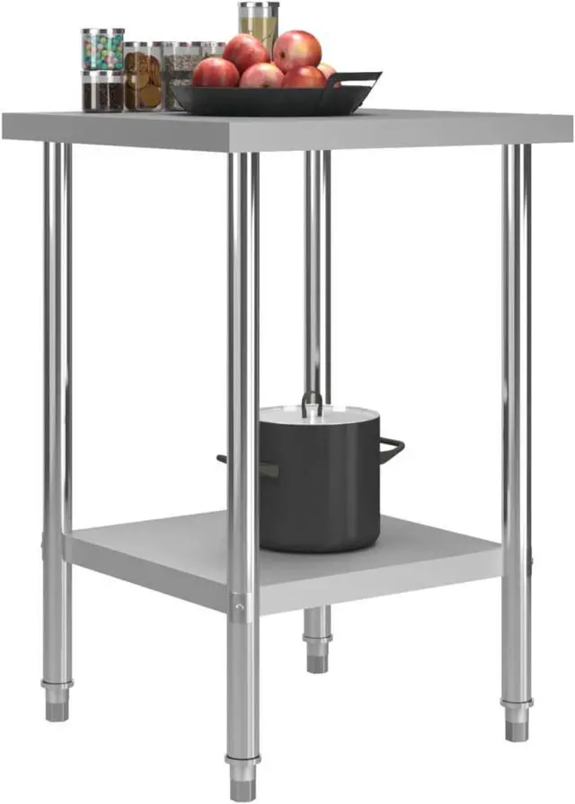 Alt view image 12 of 20 - vidaXL Kitchen Work Table Hotel Prep Work Table with Undershelf Stainless Steel