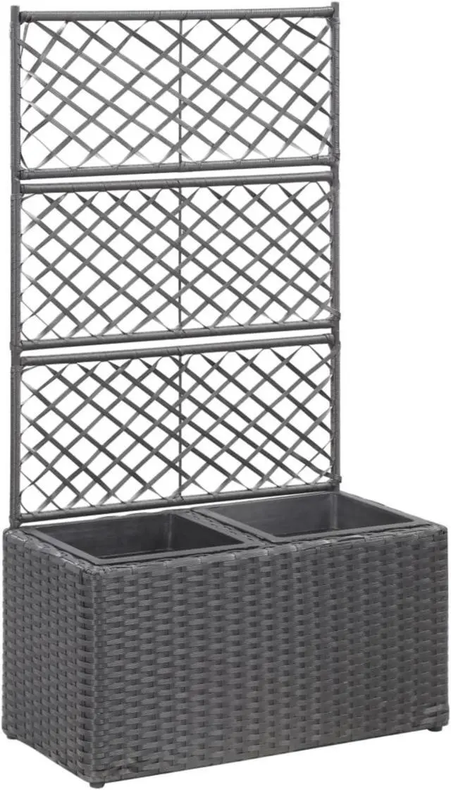 Alt view image 16 of 18 - vidaXL Trellis Raised Bed with 2 Pots Poly Rattan Black Planter Growing Box
