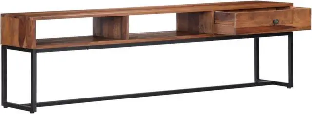 Alt view image 6 of 7 - vidaXL TV Cabinet Natural and Black Solid Acacia Wood, Powder-Coated Steel