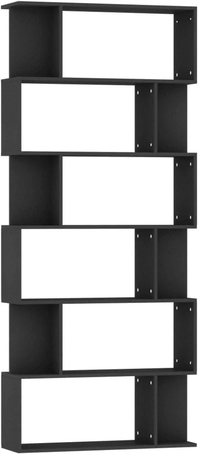Alt view image 9 of 10 - vidaXL Book Cabinet/Room Divider Black Engineered Wood Bookshelf Highboard