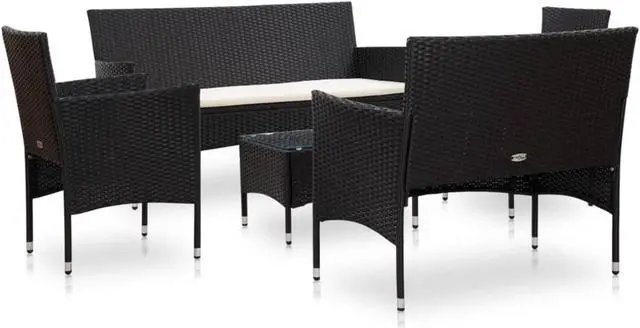 Alt view image 2 of 11 - vidaXL 5 Piece Garden Lounge Set With Cushions Poly Rattan Black