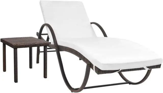 Alt view image 12 of 14 - vidaXL Patio Lounge Chair with Cushion and Adjustable Backrest Brown Poly Rattan