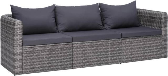 Main image of vidaXL 3 Piece Garden Sofa Set with Cushions Gray Poly Rattan