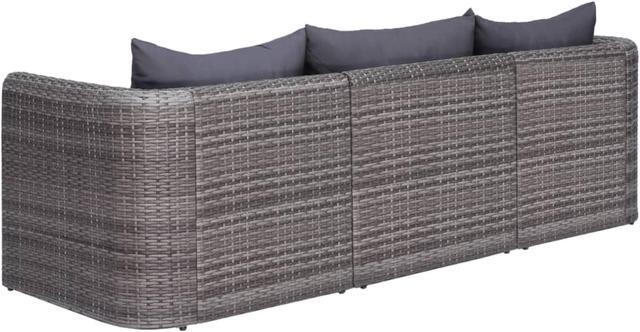 Alt view image 3 of 7 - vidaXL 3 Piece Garden Sofa Set with Cushions Gray Poly Rattan