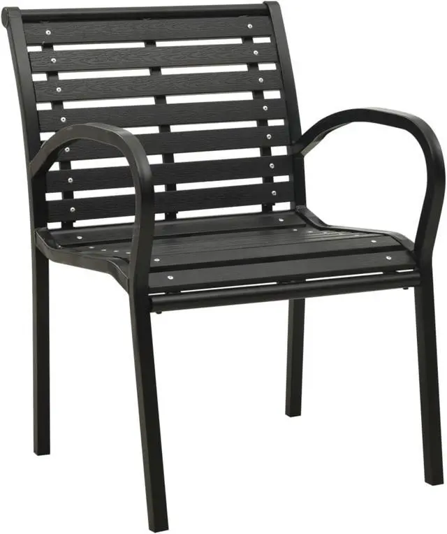 Alt view image 12 of 13 - vidaXL Patio Chairs 2 Pcs Dining Chair with Metal Frame Steel and WPC Black