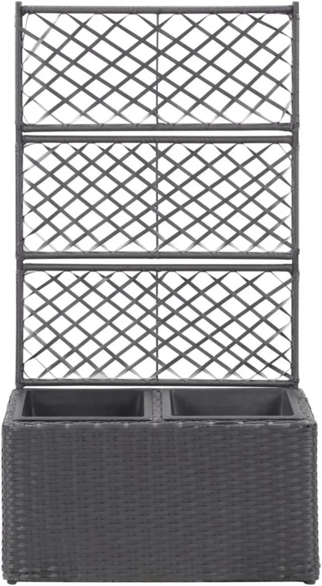 Alt view image 17 of 18 - vidaXL Trellis Raised Bed with 2 Pots Poly Rattan Black Planter Growing Box