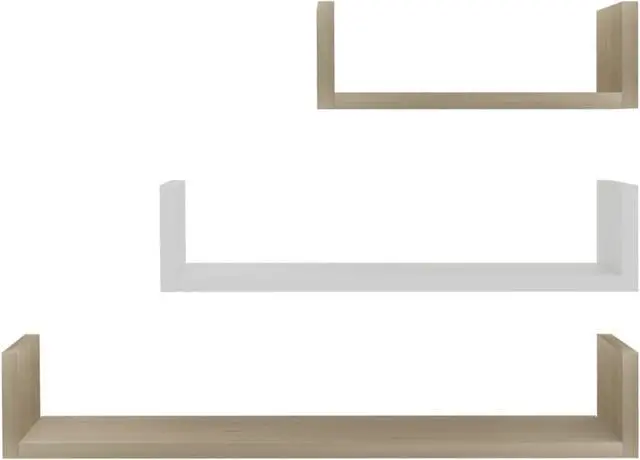 Alt view image 12 of 13 - vidaXL Wall Shelf Floating Shelf 3 Pcs White and Sonoma Oak Engineered Wood