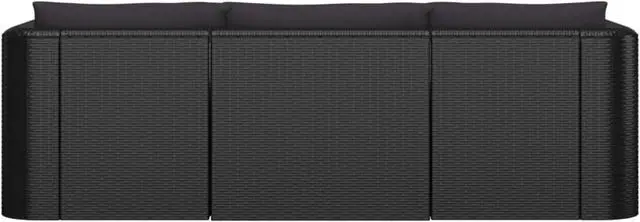 Alt view image 4 of 10 - vidaXL 3 Piece Garden Sofa Set with Cushions Poly Rattan Black