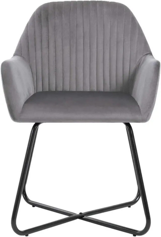 Alt view image 13 of 15 - vidaXL Dining Chairs 2 Pcs Accent Upholstered Chair with Metal Legs Gray Velvet