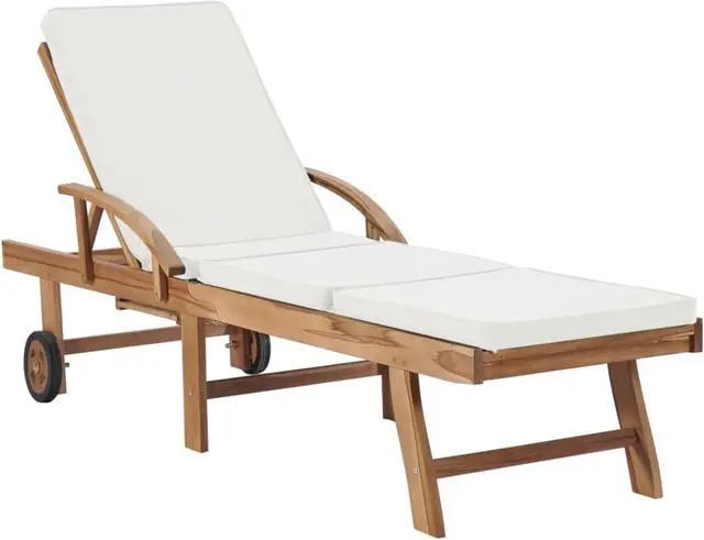 Alt view image 12 of 19 - vidaXL Patio Lounge Chair Sunlounger Deckchair with Cushion Solid Teak Wood