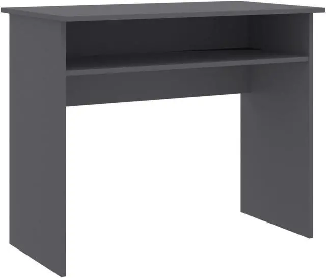 Alt view image 10 of 11 - vidaXL Desk Computer Desk Home Office Desk with Shelf Gray Engineered Wood