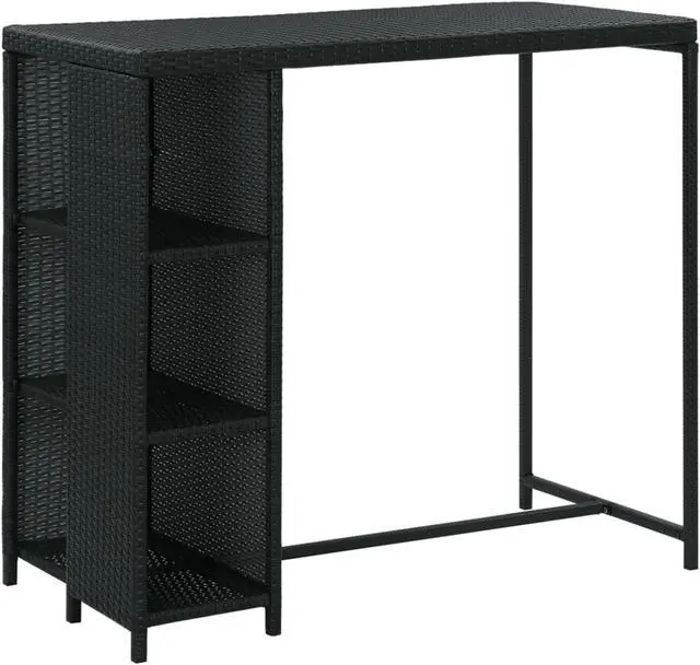 Alt view image 11 of 16 - vidaXL Bar Table with Storage Rack Black Poly Rattan Dining Room Kitchen Table