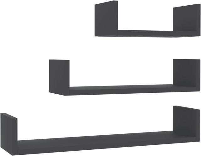 Alt view image 10 of 13 - vidaXL Wall Shelf Floating Wall Mounted Shelf Rack 3 Pcs Gray Engineered Wood