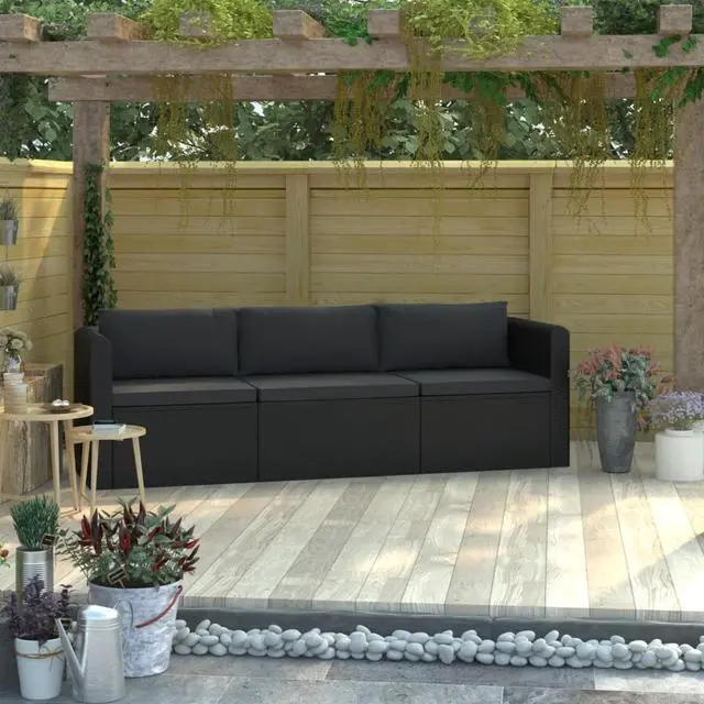 Main image of vidaXL 3 Piece Garden Sofa Set with Cushions Poly Rattan Black