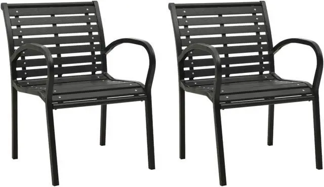 Alt view image 11 of 13 - vidaXL Patio Chairs 2 Pcs Dining Chair with Metal Frame Steel and WPC Black