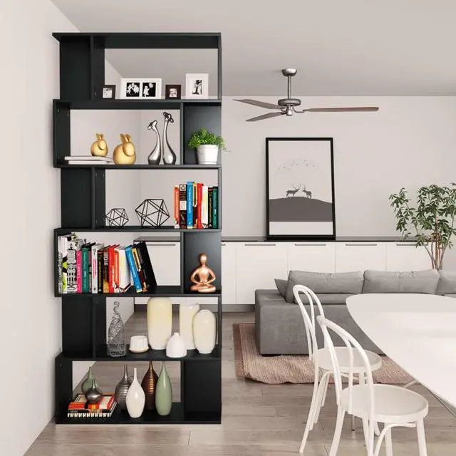 Alt view image 10 of 10 - vidaXL Book Cabinet/Room Divider Black Engineered Wood Bookshelf Highboard