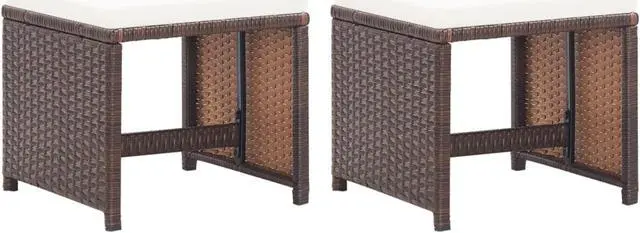 Alt view image 8 of 11 - vidaXL 2x Patio Stools with Cushions Poly Rattan Brown Seat Chairs Set Pads