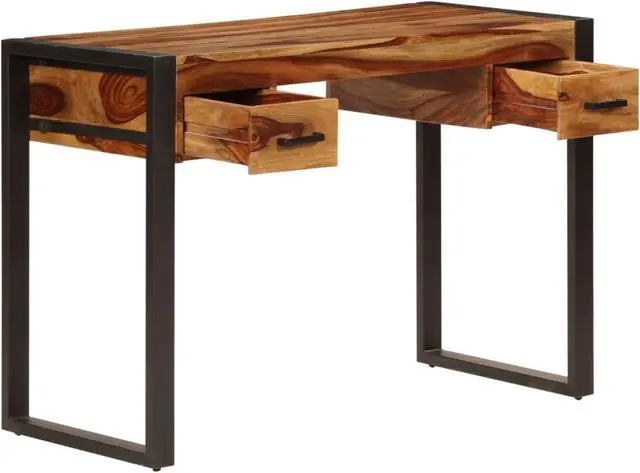 Alt view image 14 of 14 - vidaXL Desk Brown Solid Acacia wood, Powder-coated steel Medium Desk