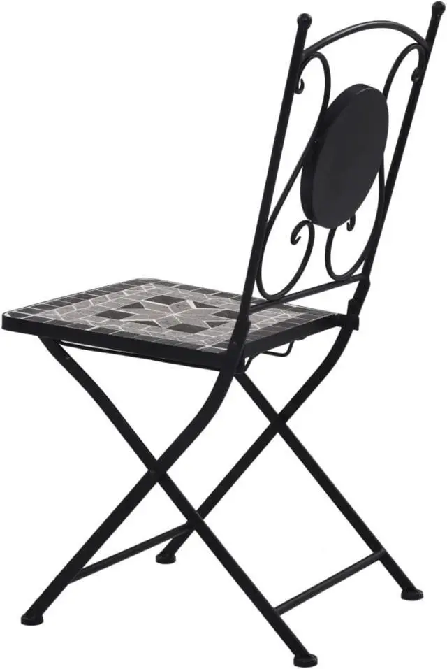 Alt view image 11 of 11 - vidaXL Folding Bistro Chairs 2 Pcs Folding Mosaic Bistro Outdoor Chair Gray