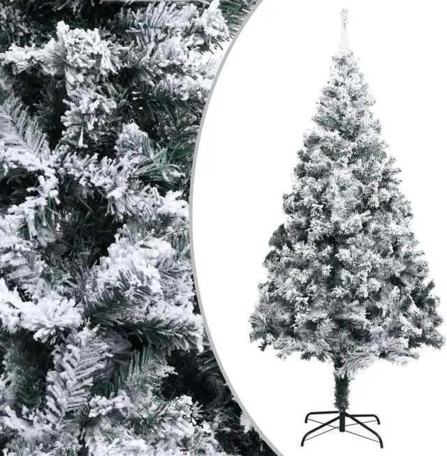 Alt view image 10 of 13 - vidaXL Christmas Tree Artificial Tree with Stand and Flocked Snow Green PVC