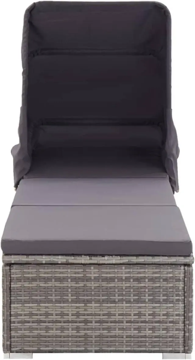 Alt view image 10 of 11 - vidaXL Patio Lounge Chair Sunlounger with Canopy and Cushion Poly Rattan Gray