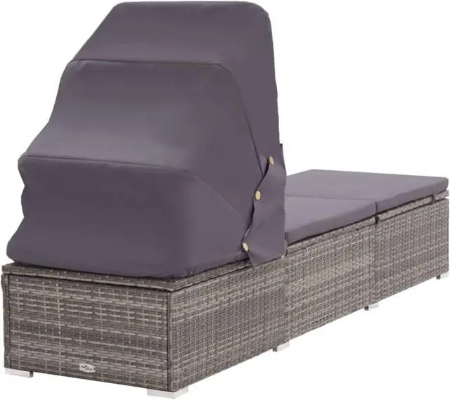 Alt view image 11 of 11 - vidaXL Patio Lounge Chair Sunlounger with Canopy and Cushion Poly Rattan Gray