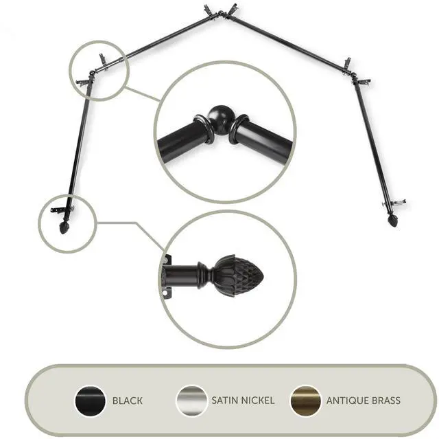 Main image of Cupule 13/16 inch 4-Sided Bay Window Curtain Rod 28-48" - Black