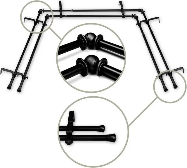 Main image of Basic 5/8 inch Double Bay Curtain Rod 20"-36", 38"-72" - Black