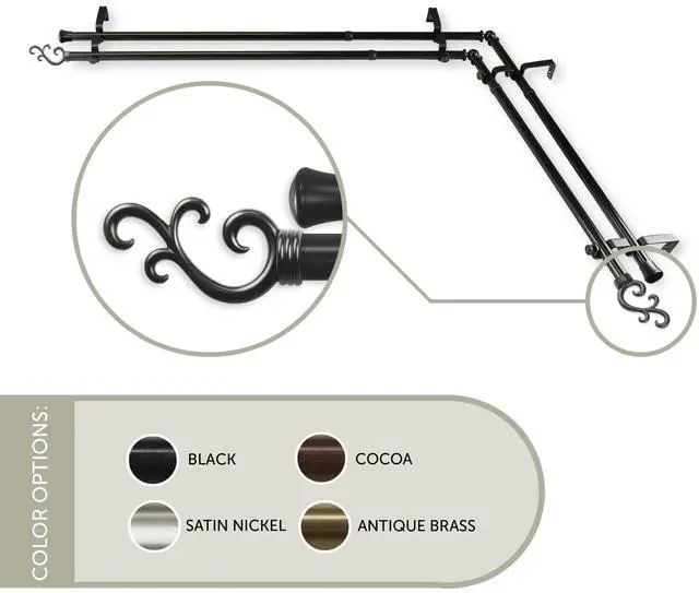 Main image of 13/16 inch Mosey Corner Window Double Curtain Rod 48-84" - Black