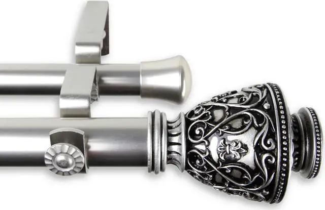 Main image of Virginia Double Curtain Rod 1 inch 120-170 inch - Satin Nickel