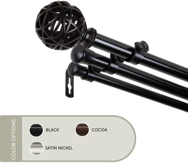 Main image of 13/16 inch Ruston Triple Curtain Rod 66-120" - Black