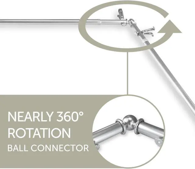 Main image of Basic 13/16 inch Bay Window Curtain Rod 20"-36", 38"-72" - Satin Nickel