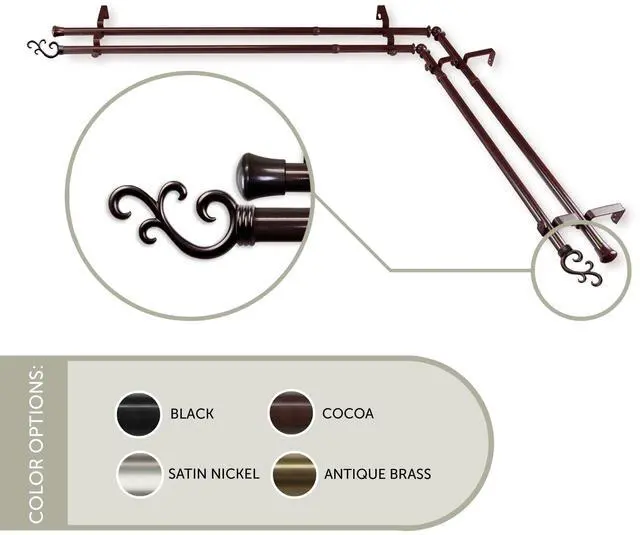 Main image of 13/16 inch Mosey Corner Window Double Curtain Rod 66-120" - Cocoa