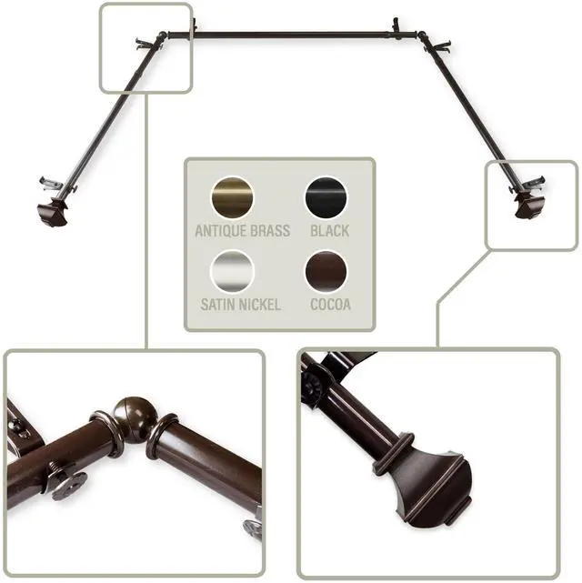 Main image of Maryland 13/16 inch Bay Window Curtain Rod 20"-36", 38"-72" - Cocoa