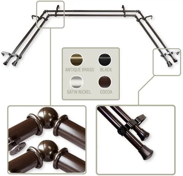 Main image of Basic 13/16 inch Double Bay Curtain Rod 20"-36", 38"-72" - Cocoa