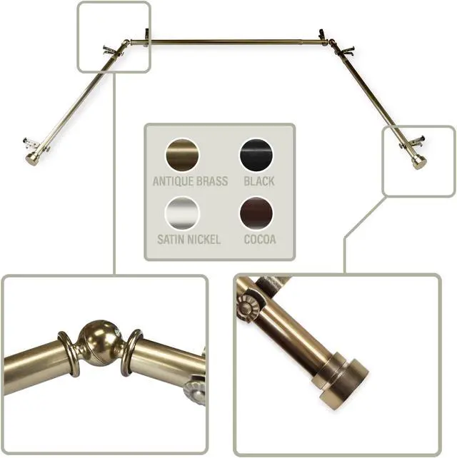 Main image of Thornhill 13/16 inch Bay Window Curtain Rod 20"-36", 38"-72" - Antique Brass