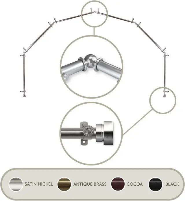 Main image of Thornhill 13/16 inch 6-Sided Bay Window Curtain Rod - Satin Nickel