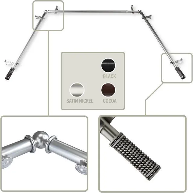 Main image of Weaver 13/16 inch Bay Window Curtain Rod 20-36", 38-72" - Satin Nickel