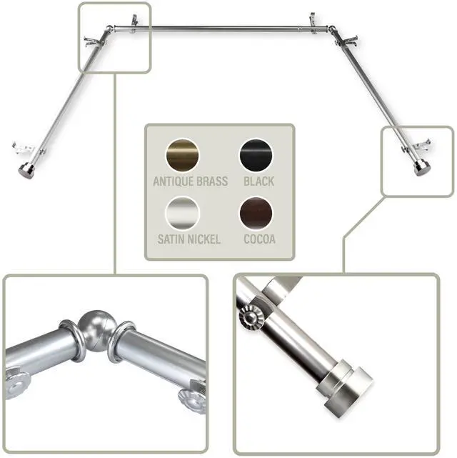 Main image of Thornhill 13/16 inch Bay Window Curtain Rod 20"-36", 38"-72" - Satin Nickel