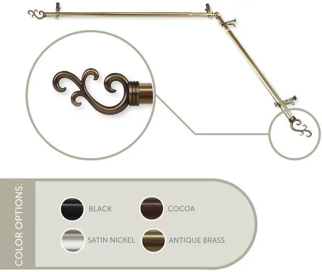 Main image of 13/16 inch Mosey Corner Window Curtain Rod 66-120" - Antique Brass