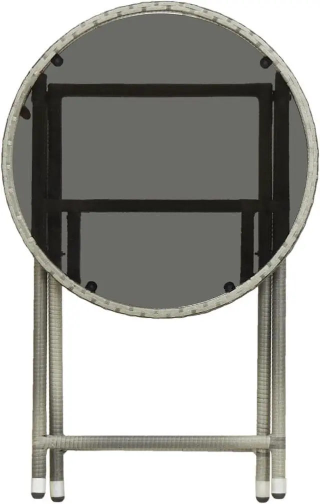 Alt view image 5 of 13 - vidaXL Tea Table Folding Garden Outdoor Table with Glass Top PE Rattan Gray