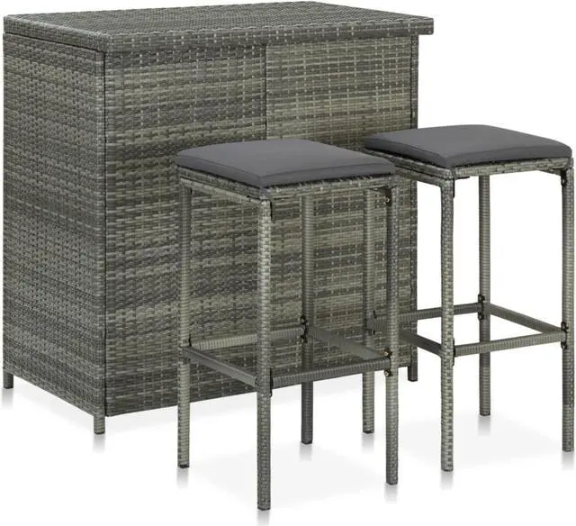Alt view image 8 of 13 - vidaXL Bar Set 3 Piece High Top Counter Height Table Set Poly Rattan Gray