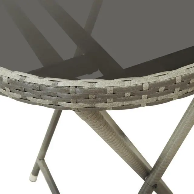 Alt view image 4 of 13 - vidaXL Tea Table Folding Garden Outdoor Table with Glass Top PE Rattan Gray