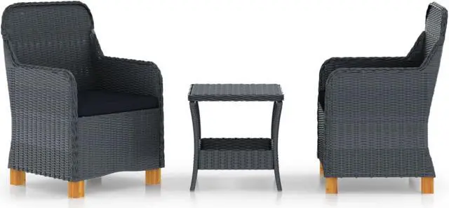 Main image of vidaXL 3 Piece Garden Lounge Set with Cushions Poly Rattan Dark Gray