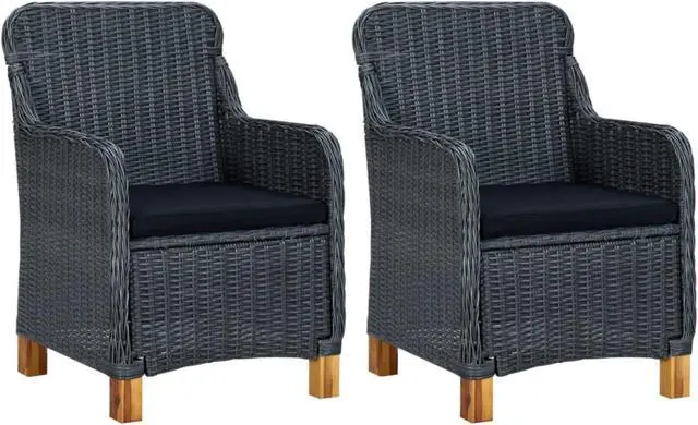 Alt view image 2 of 13 - vidaXL 3 Piece Garden Lounge Set with Cushions Poly Rattan Dark Gray